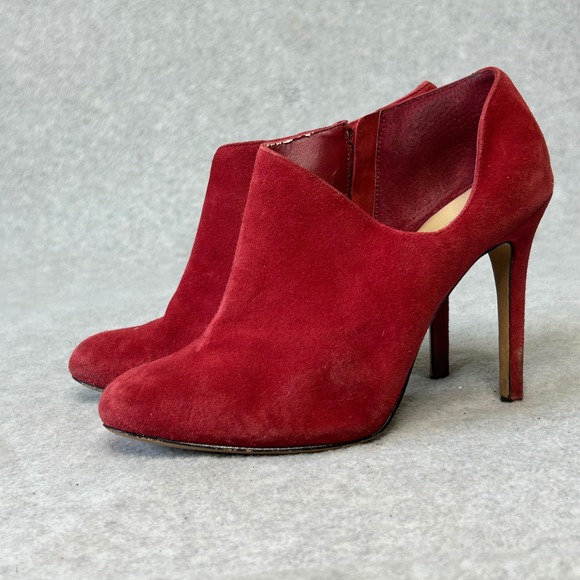 Red Suede Ankle Booties Heels Stiletto Heel Pointed Toe Party Shoes Womens 7.5‎ - Picture 2 of 9
